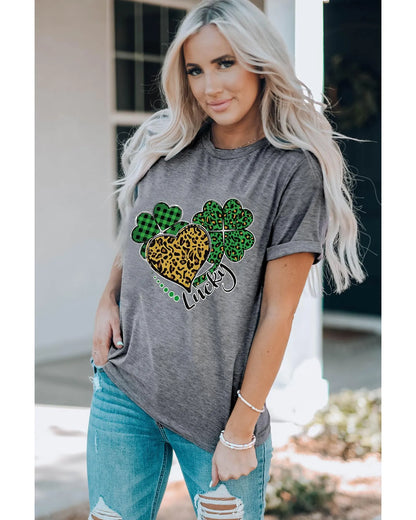 Azura Exchange Leopard Plaid Heart Clover Graphic Print T-Shirt - S - Scarlett Rolling