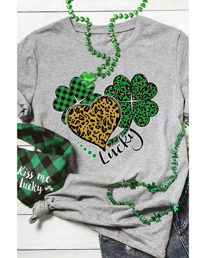 Azura Exchange Leopard Plaid Heart Clover Graphic Print T-Shirt - S - Scarlett Rolling