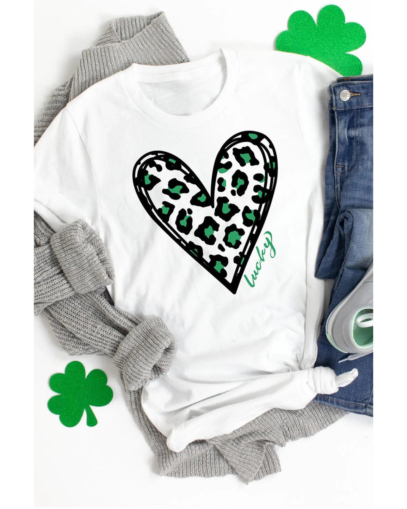 Azura Exchange Leopard Heart Print St Patricks Day T Shirt - 2XL - Scarlett Rolling