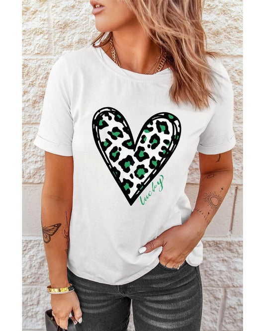 Azura Exchange Leopard Heart Print St Patricks Day T Shirt - 2XL - Scarlett Rolling