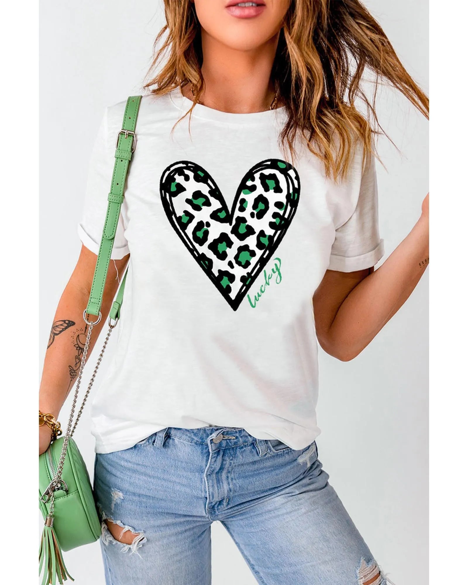 Azura Exchange Leopard Heart Print St Patricks Day T Shirt - 2XL - Scarlett Rolling