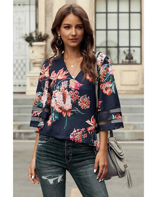 Azura Exchange Flared Sleeve Floral Blouse - L - Scarlett Rolling