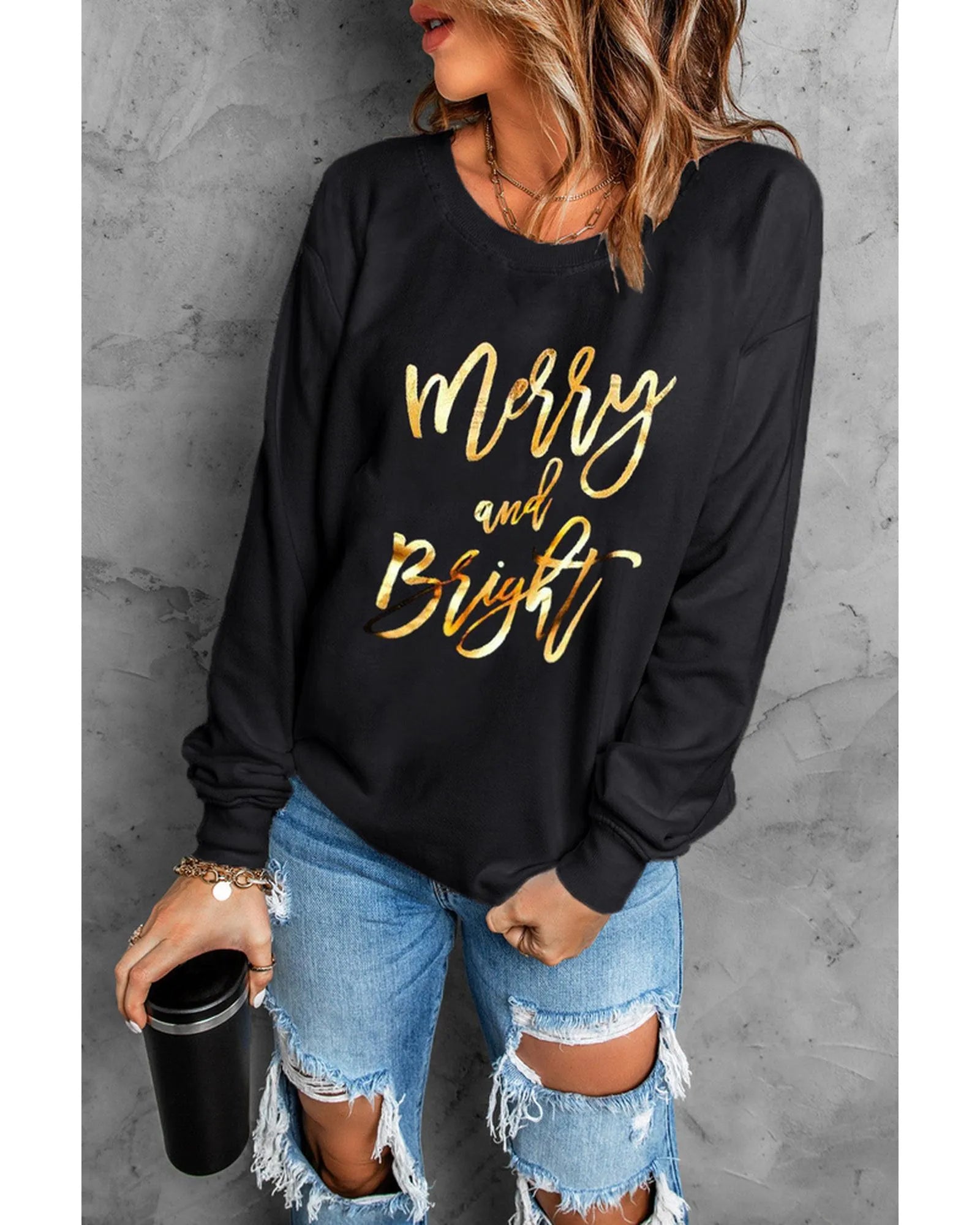 Azura Exchange Merry & Bright Print Sweatshirt - M - Scarlett Rolling