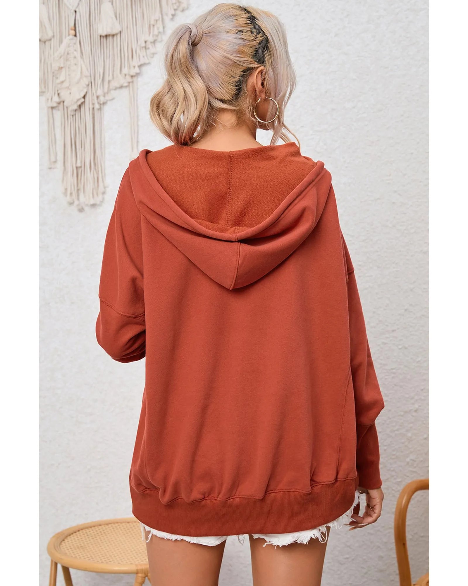 Azura Exchange Oversized Snap Button Hoodie with Thumb Hole in Orange - L - Scarlett Rolling