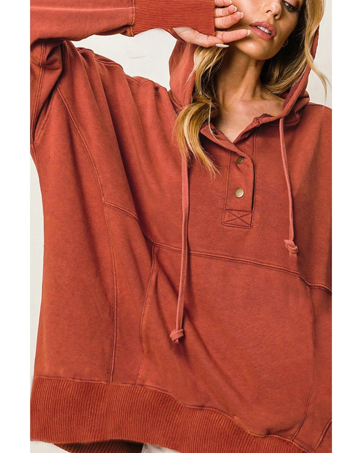 Azura Exchange Oversized Snap Button Hoodie with Thumb Hole in Orange - L - Scarlett Rolling