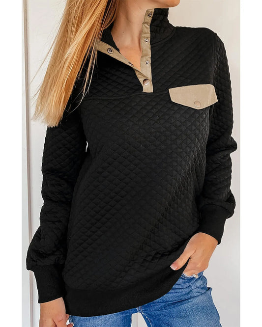 Azura Exchange Quilted Stand Neck Sweatshirt with Fake Front Pocket - L - Scarlett Rolling