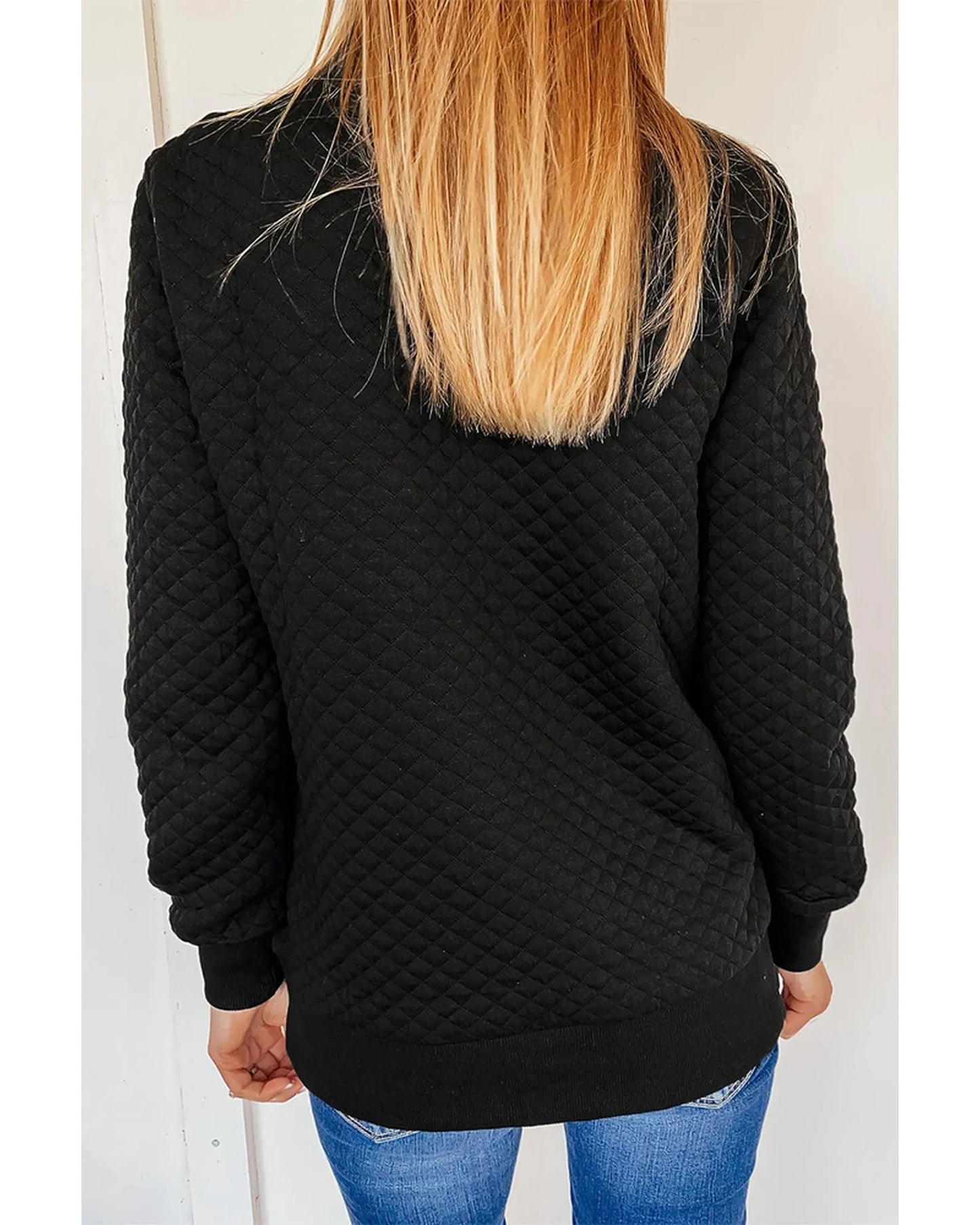 Azura Exchange Quilted Stand Neck Sweatshirt with Fake Front Pocket - L - Scarlett Rolling