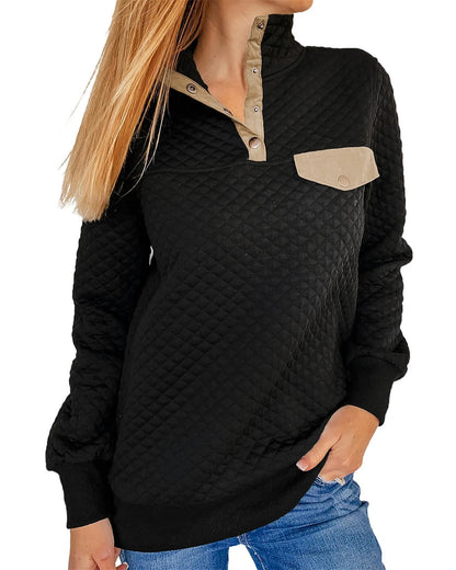 Azura Exchange Quilted Stand Neck Sweatshirt with Fake Front Pocket - L - Scarlett Rolling