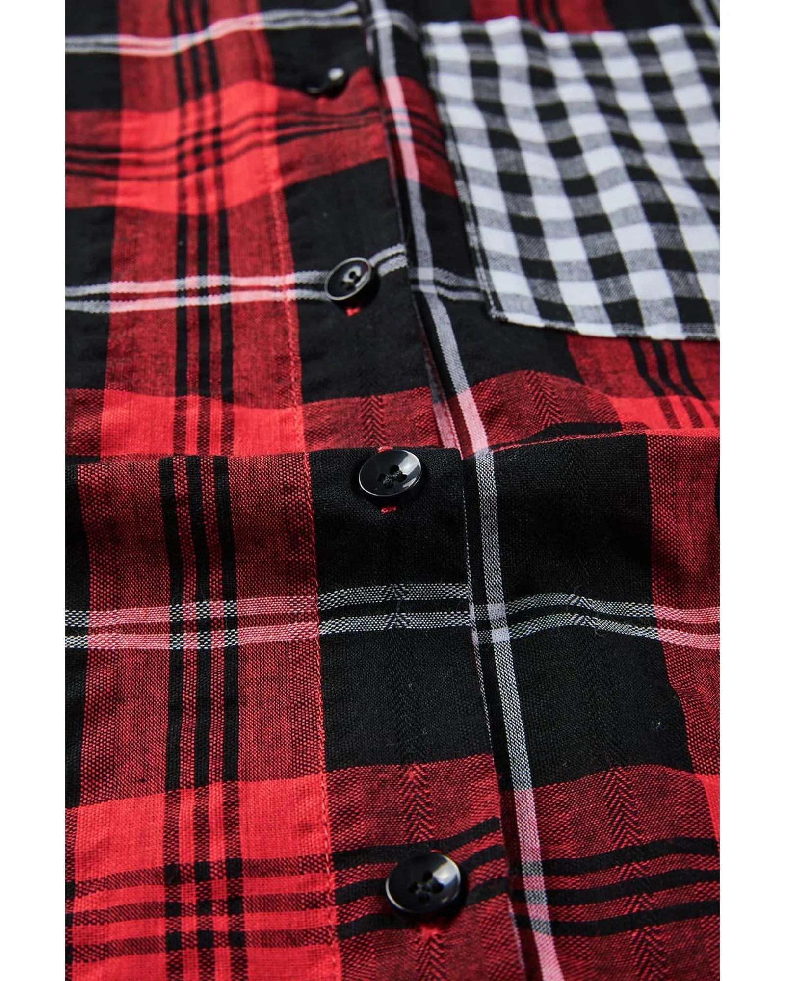 Azura Exchange Plaid Splicing Hit Color Pockets Long Sleeve Shirt - S - Scarlett Rolling