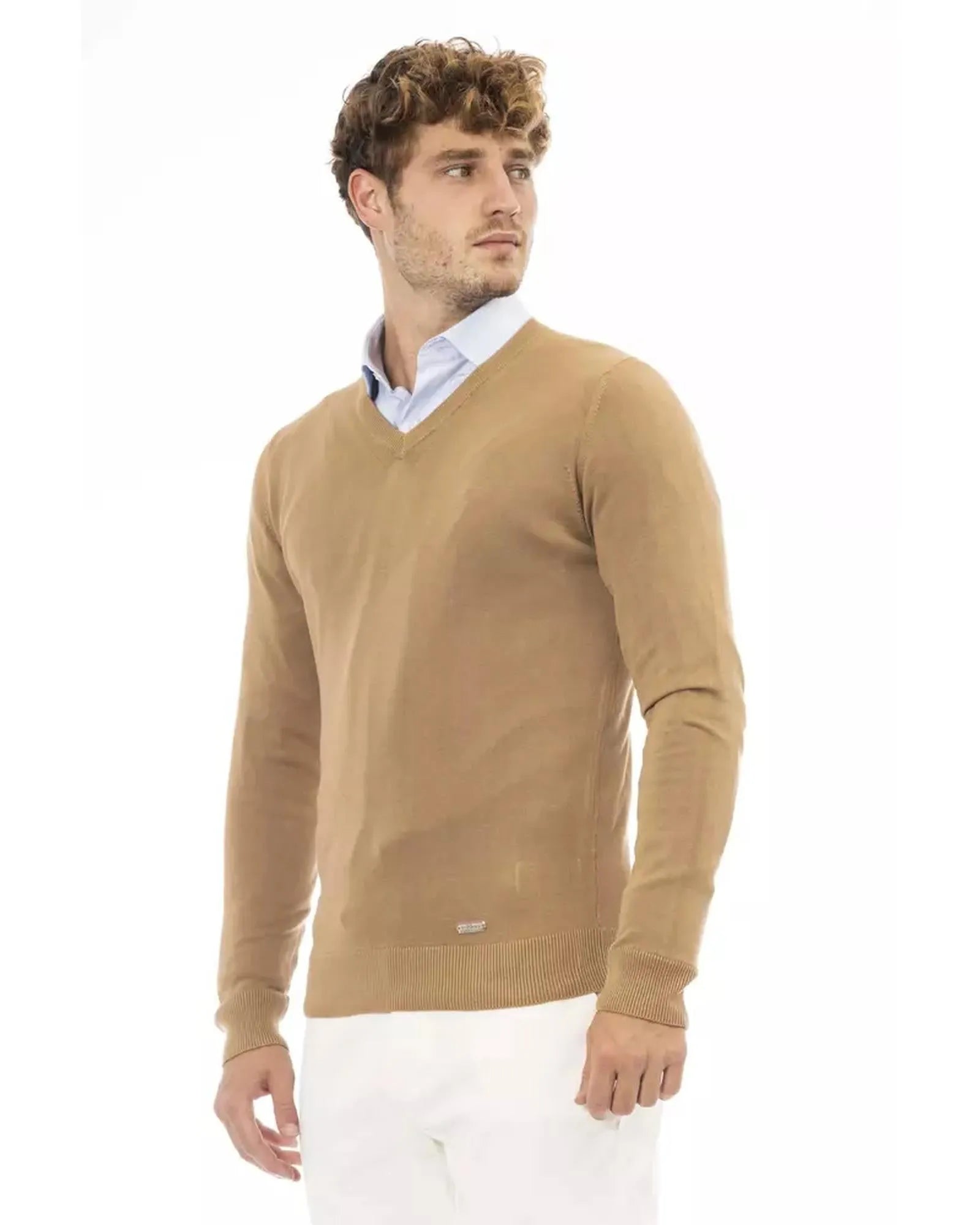 Fine Ribbed Knit V-neck Sweater with Long Sleeves 50 IT Men - Scarlett Rolling