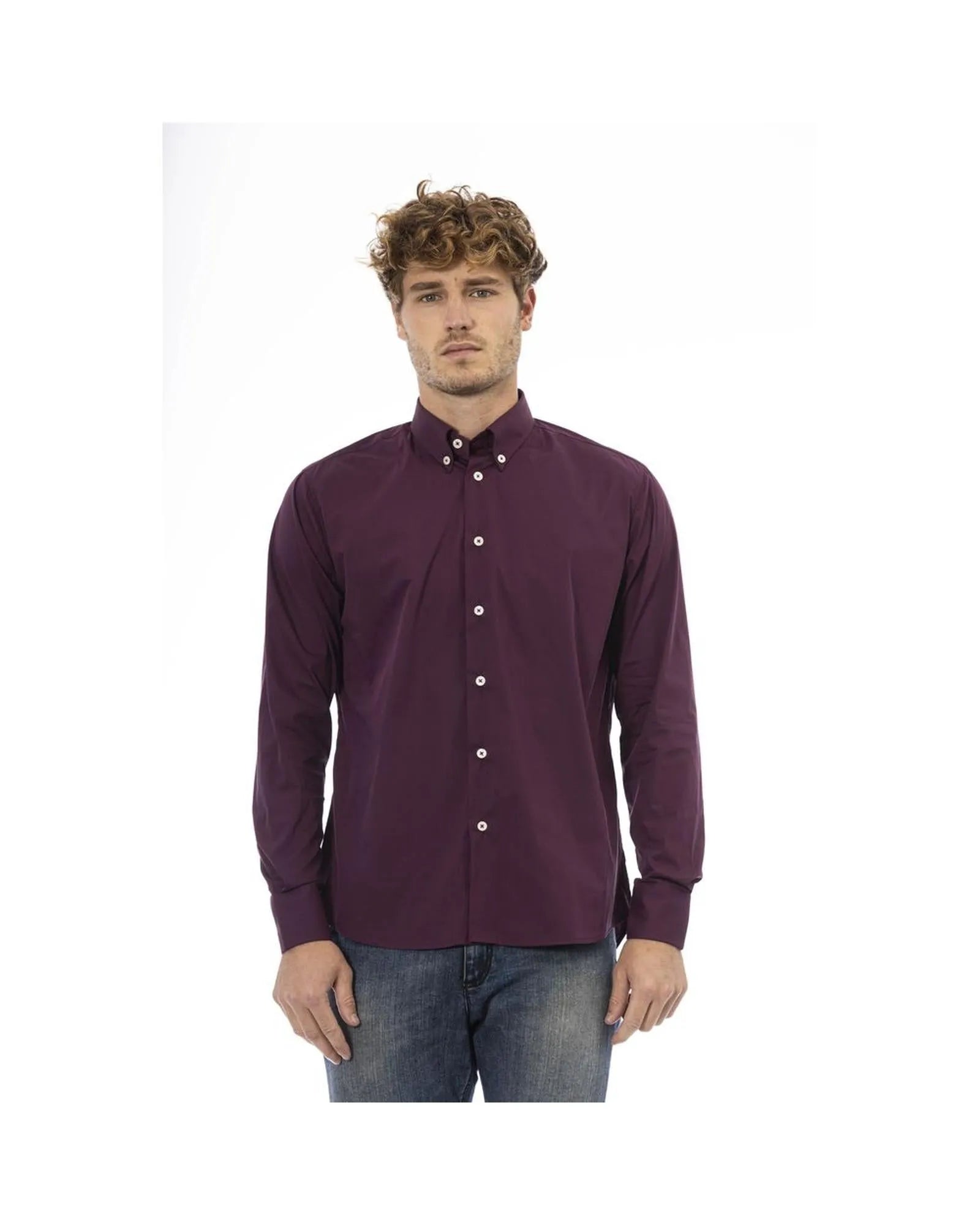 Baldinini Trend Men's Burgundy Cotton Shirt - L - Scarlett Rolling