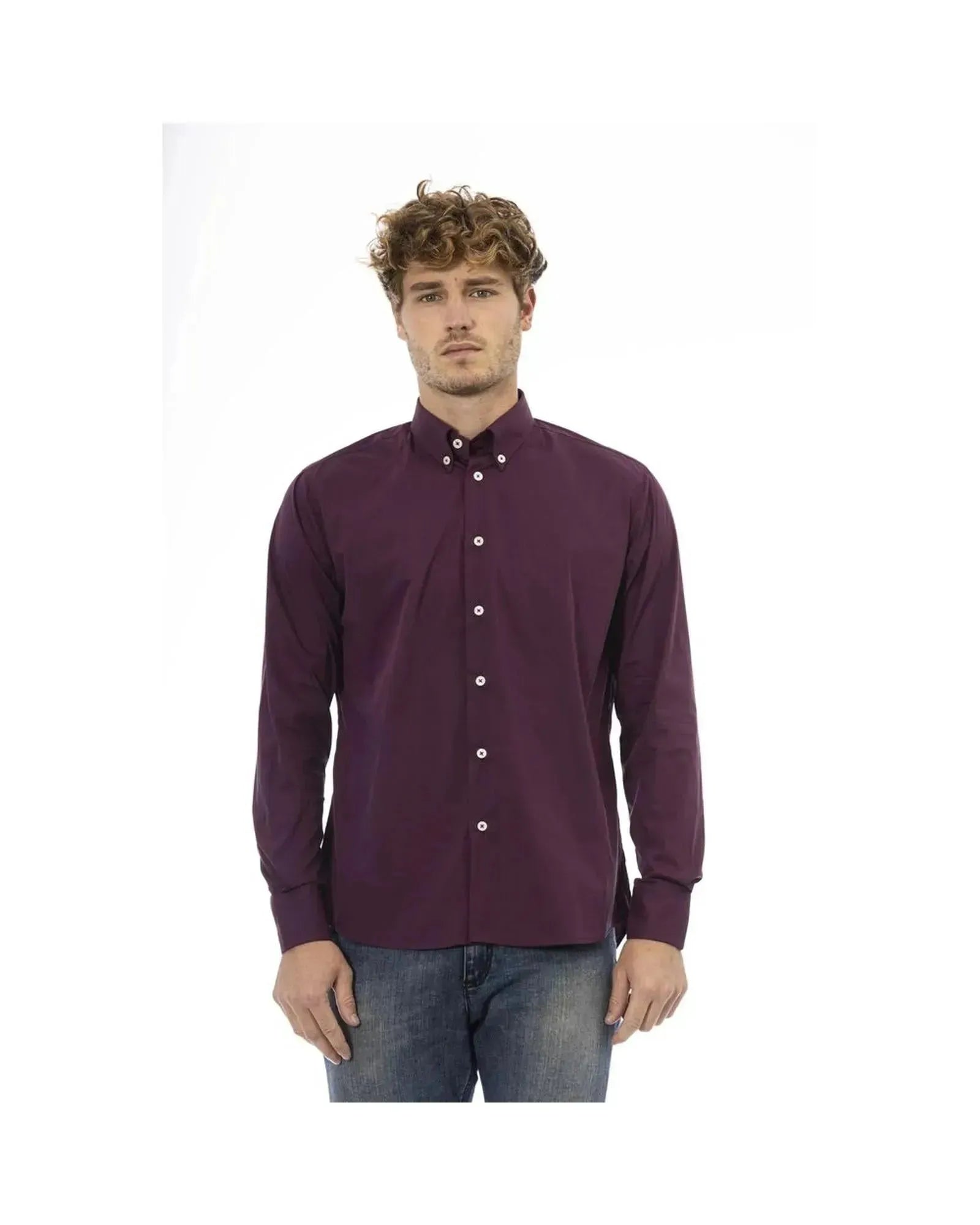 Baldinini Trend Men's Burgundy Cotton Shirt - M - Scarlett Rolling