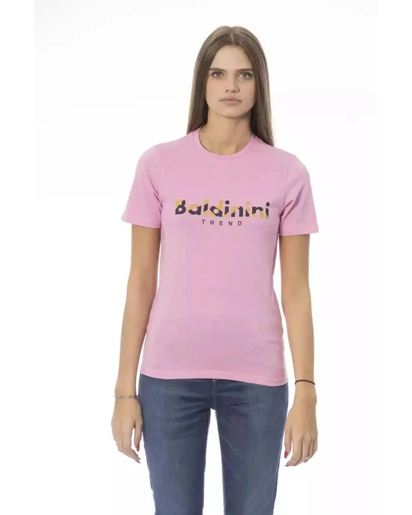 Baldinini Trend Women's Pink Cotton Tops & T-Shirt - M - Scarlett Rolling