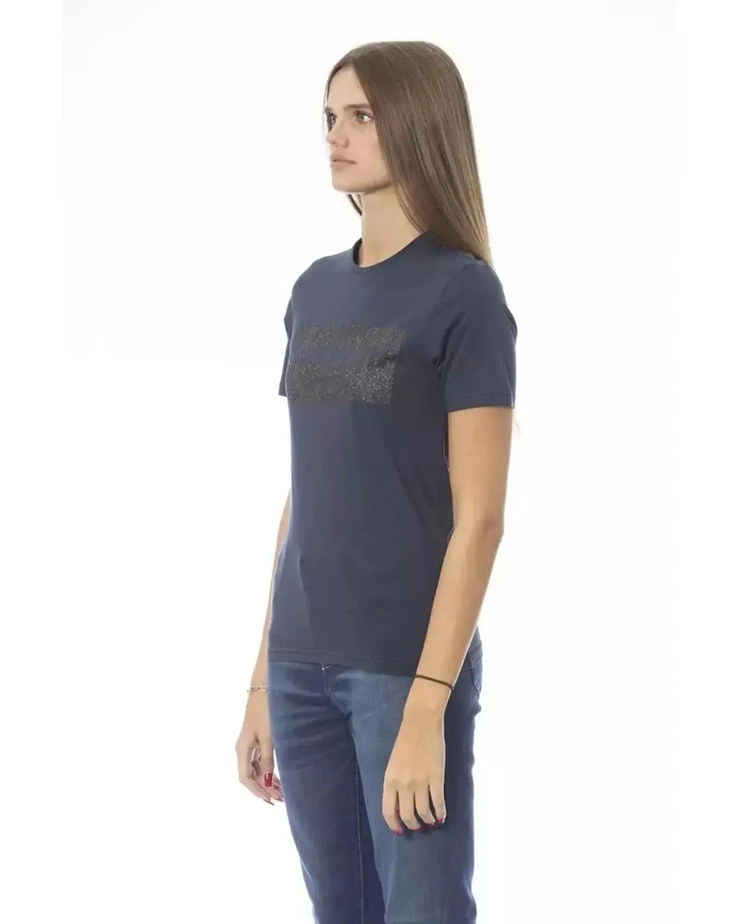 Baldinini Trend Women's Blue Cotton Tops & T-Shirt - M - Scarlett Rolling