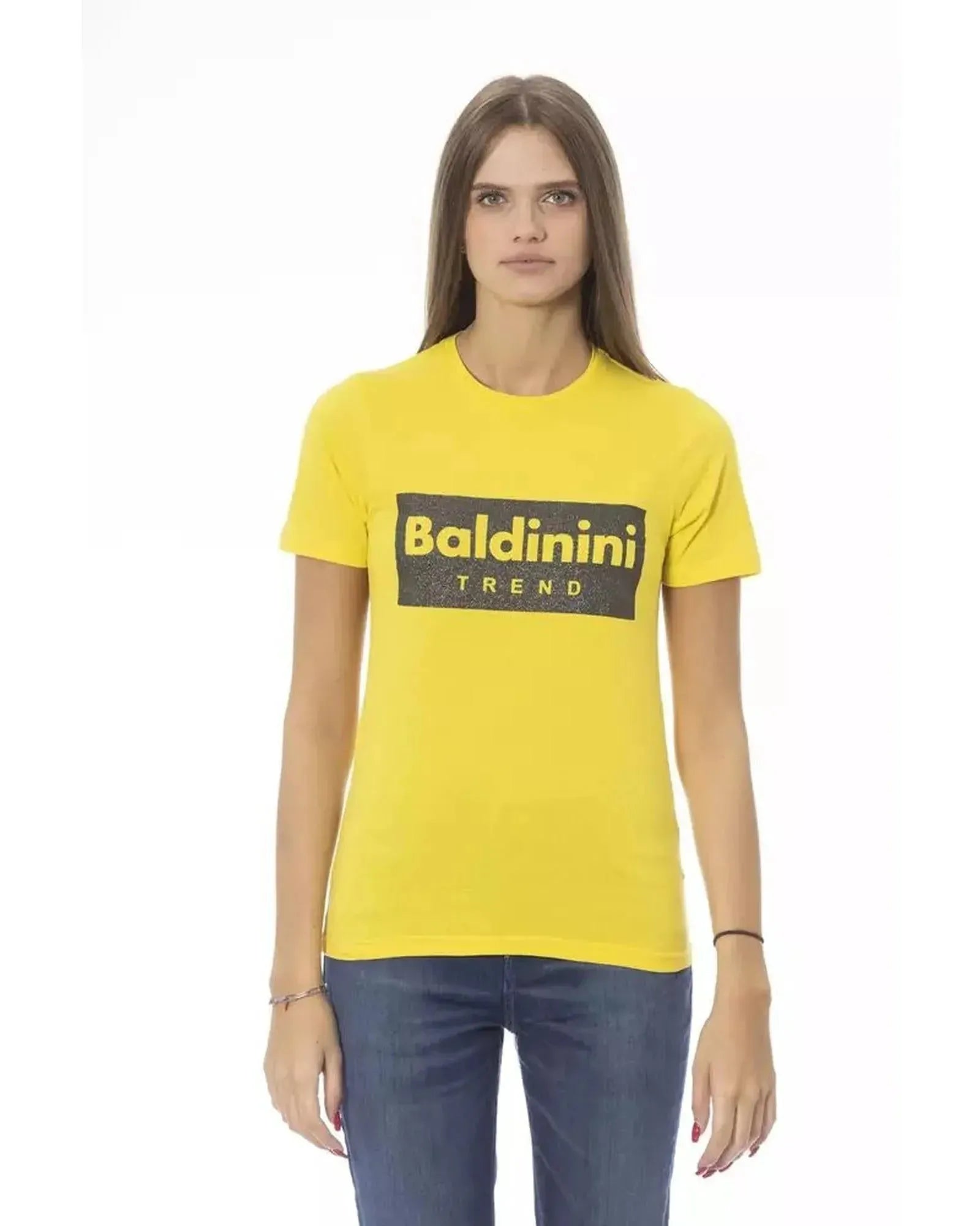 Baldinini Trend Women's Yellow Cotton Tops & T-Shirt - M - Scarlett Rolling