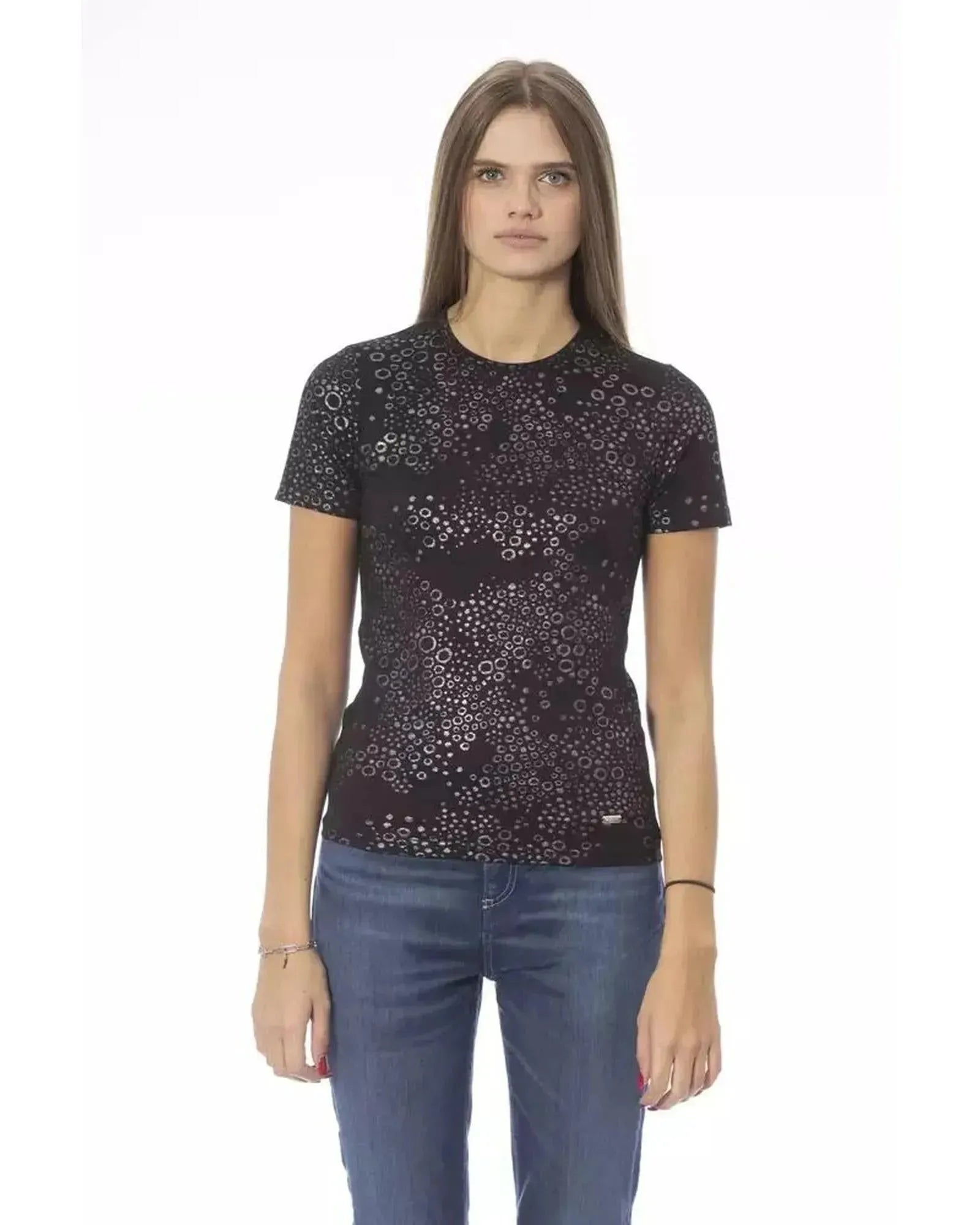 Baldinini Trend Women's Black Cotton Tops & T-Shirt - M - Scarlett Rolling