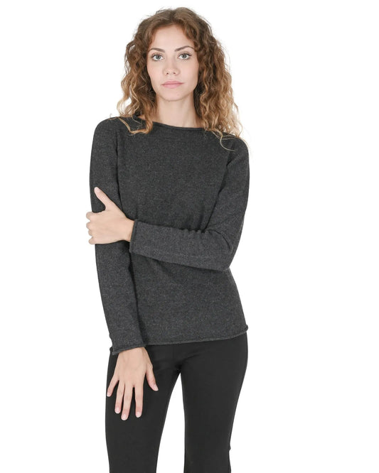 Crown of Edinburgh Cashmere Women's Premium Cashmere Boatneck Sweater in Dark gray - M - Scarlett Rolling