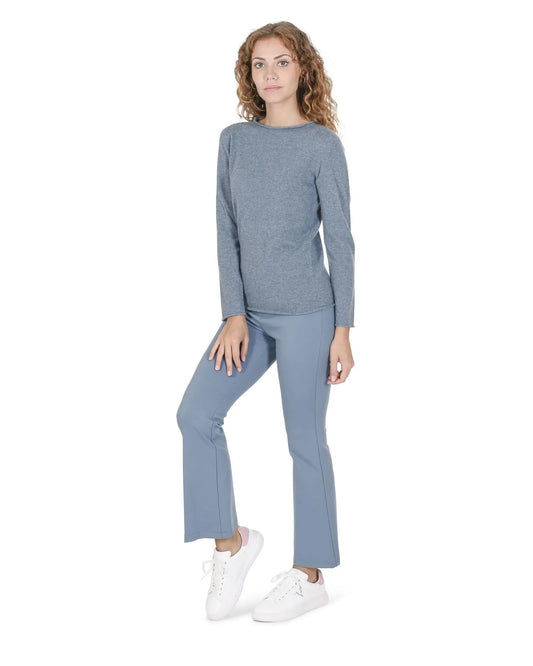 Crown of Edinburgh Cashmere Women's Cashmere Boatneck Sweater - Italian Crafted in Sky blue - S - Scarlett Rolling