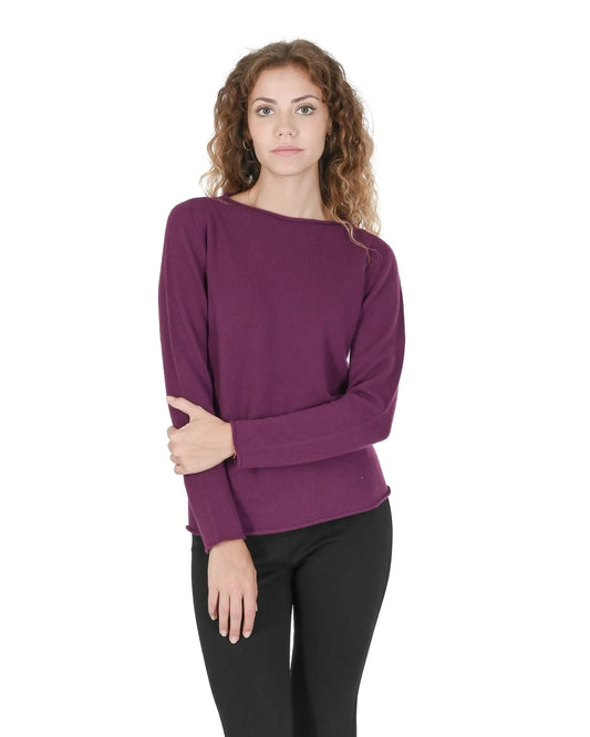 Crown of Edinburgh Cashmere Women's Cashmere Boatneck Sweater in Purple - S - Scarlett Rolling