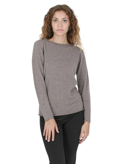 Crown of Edinburgh Cashmere Women's Cashmere Boatneck Sweater in Taupe - M - Scarlett Rolling