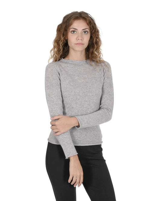 Crown of Edinburgh Cashmere Women's Premium Italian Cashmere Boatneck Sweater in Grigio Cenere - M - Scarlett Rolling