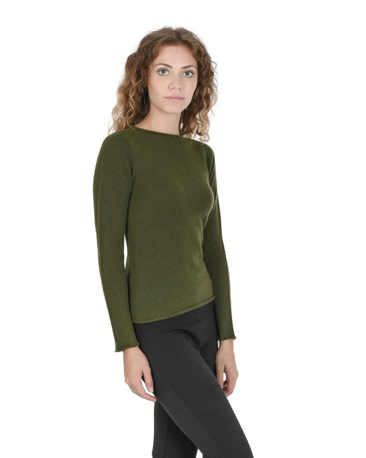 Crown of Edinburgh Cashmere Women's Boat Neck Cashmere Sweater - COE 007 in Verde Oliva - XS - Scarlett Rolling