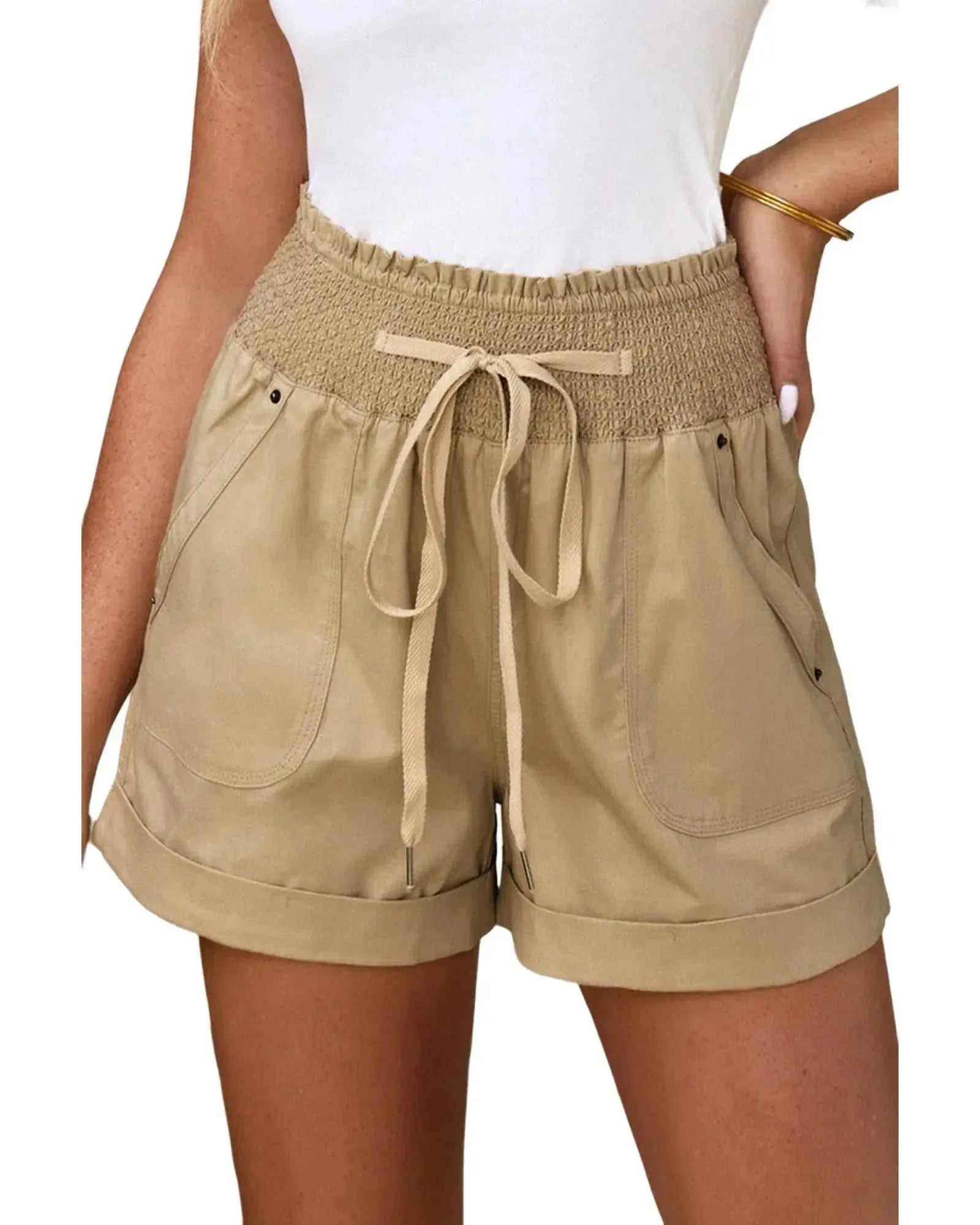 Azura Exchange Drawstring Khaki High Waist Shorts - L - ScarlettRolling