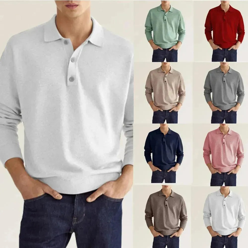 Autumn Long Sleeve V-Neck Button Men's Casual Top Polo Shirt - Scarlett Rolling