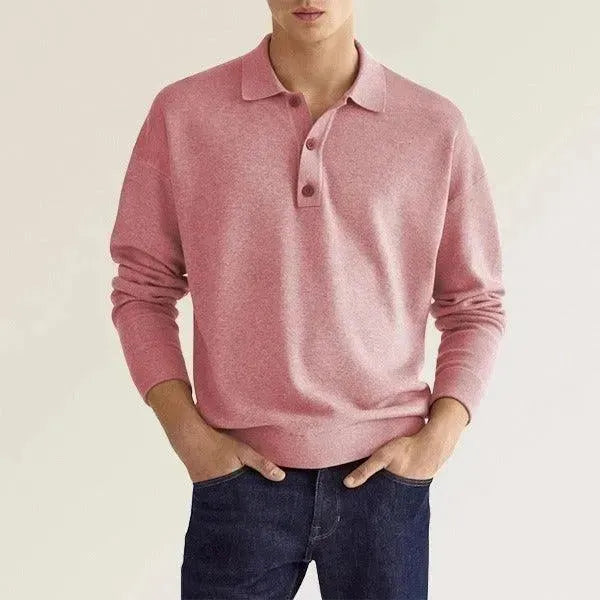 Long Sleeve Button Men's Top Polo Shirt - Scarlett Rolling