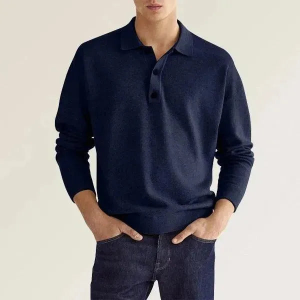 Autumn Long Sleeve V-Neck Button Men's Casual Top Polo Shirt - Scarlett Rolling