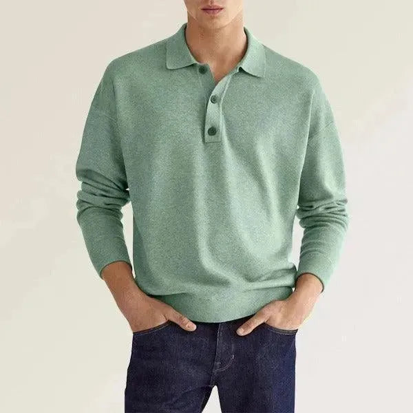 Autumn Long Sleeve V-Neck Button Men's Casual Top Polo Shirt - Scarlett Rolling