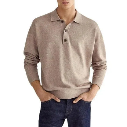 Autumn Long Sleeve V-Neck Button Men's Casual Top Polo Shirt - Scarlett Rolling