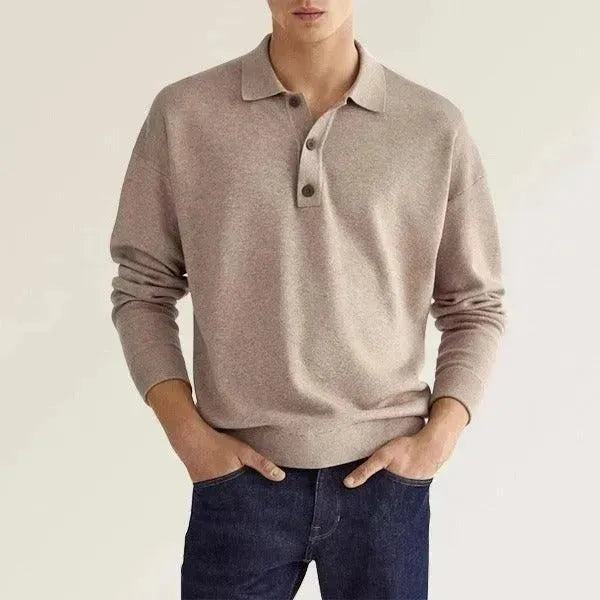 Autumn Long Sleeve V-Neck Button Men's Casual Top Polo Shirt - Scarlett Rolling