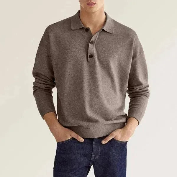 Autumn Long Sleeve V-Neck Button Men's Casual Top Polo Shirt - Scarlett Rolling