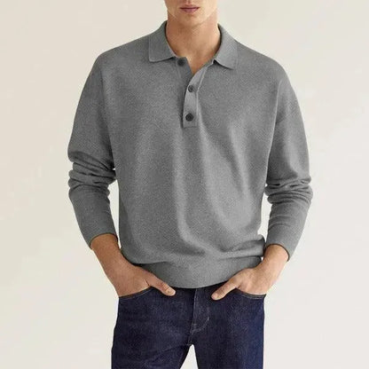 Long Sleeve Button Men's Top Polo Shirt - Scarlett Rolling