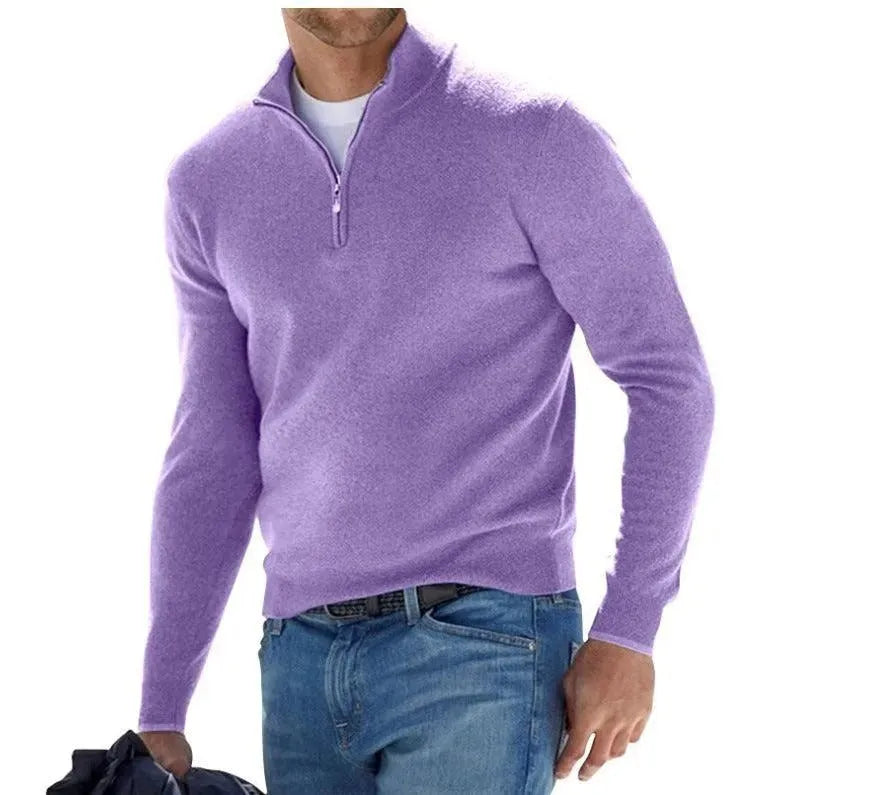 New long sleeved wool zipper men's casual polo shirt - Scarlett Rolling