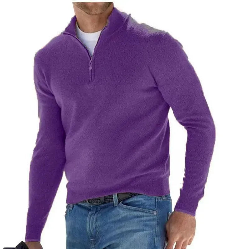 New long sleeved wool zipper men's casual polo shirt - Scarlett Rolling