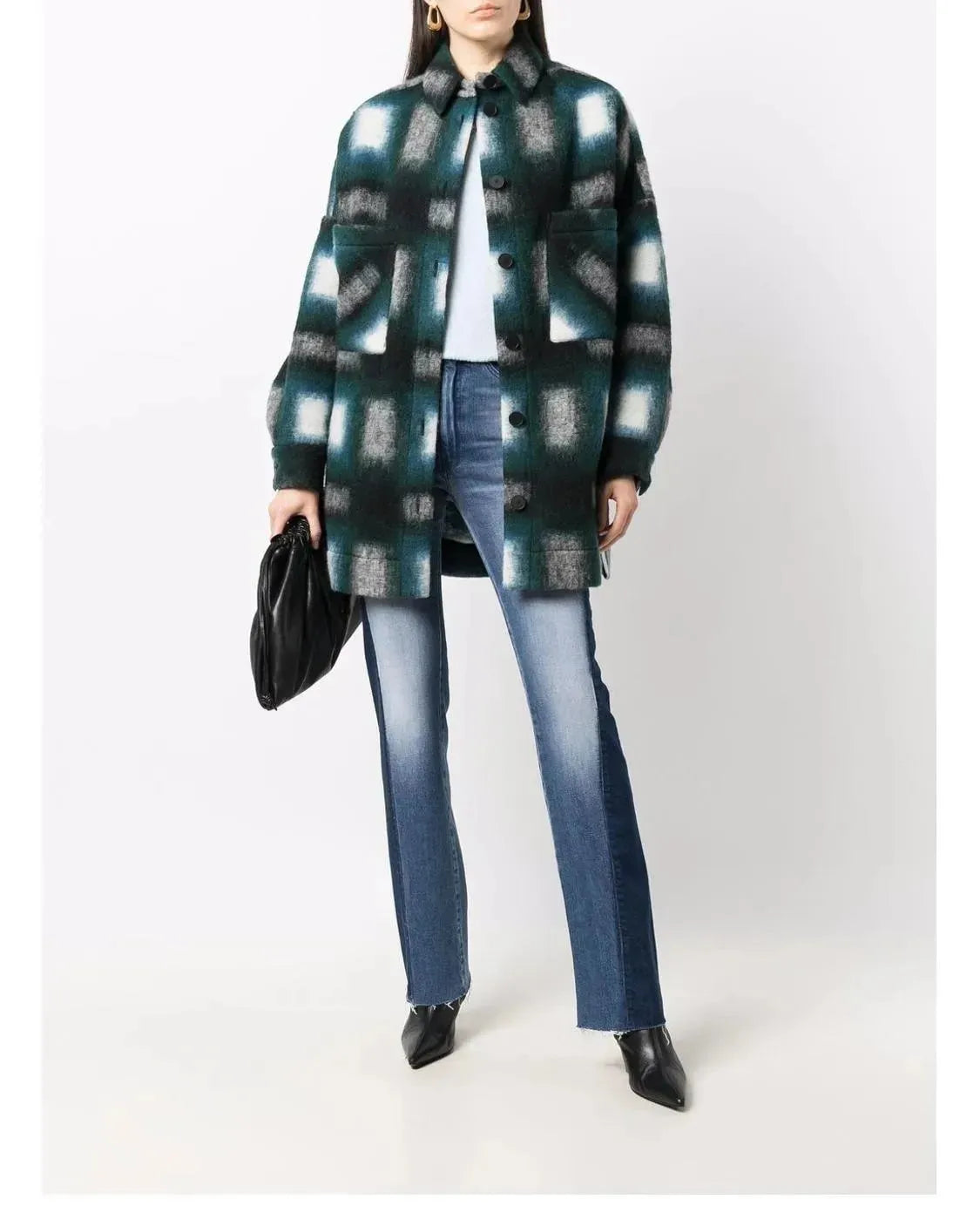 Women Wool Blend Plaid Coat Autumn Winter Turn-Down Collar Ladies Long Sleeve Woolen Jacket Outwear Top With Pockets - Scarlett Rolling